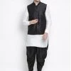 Vastramay Men's White Cotton Silk Blend Ethnic Jacket, Kurta And Dhoti Pant Set Buy 1 Get 1
