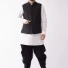 VASTRAMAY Men Cream & Black Layered Kurta With Cowl Dhoti & Jacket