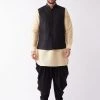 Buy 1 Get 1 VASTRAMAY Men's Black And Gold Silk Blend Ethnic Jacket, Kurta And Dhoti Set