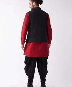 Buy 1 Get 1 VASTRAMAY Men's Black And Maroon Silk Blend Ethnic Jacket, Kurta And Dhoti Set 11 Buy 1 Get 1 VASTRAMAY Men's Black And Maroon Silk Blend Ethnic Jacket, Kurta And Dhoti Set