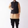 VASTRAMAY Men's Black And Rose Gold Silk Blend Ethnic Jacket, Kurta And Dhoti Set