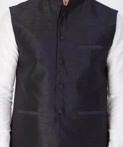 VASTRAMAY Men's Black Cotton Silk Blend Ethnic Jacket Buy 1 Get 1