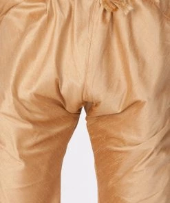 VASTRAMAY Men's Gold Cotton Silk Blend Kurta, Ethnic Jacket And Pyjama Set