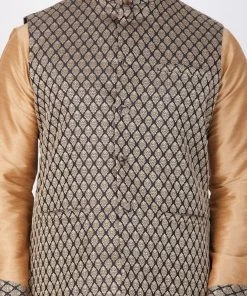 Vastramay Men's Black Cotton Silk Blend Ethnic Jacket