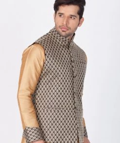 Vastramay Men's Black Cotton Silk Blend Ethnic Jacket