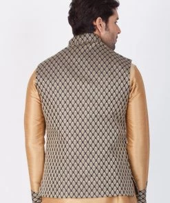 Vastramay Silk Blend Black And Gold Baap Beta Ethnic Jacket