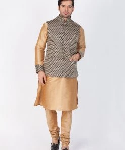 Vastramay Men's Black Cotton Silk Blend Ethnic Jacket