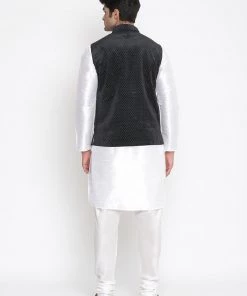 Vastramay Men's Silk Blend Kurta And Pyjama With Black Polka Nehru Jacket 12 Vastramay Men's Silk Blend Kurta And Pyjama With Black Polka Nehru Jacket