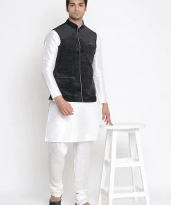 Vastramay Men's Silk Blend Kurta And Pyjama With Black Polka Nehru Jacket 16 Vastramay Men's Silk Blend Kurta And Pyjama With Black Polka Nehru Jacket