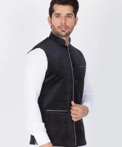 Vastramay Men's Black Velvet Ethnic Jacket