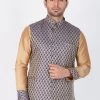 Vastramay Men's Blue Cotton Silk Blend Ethnic Jacket