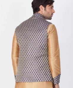 Vastramay Silk Blend Blue And Gold Baap Beta Ethnic Jacket