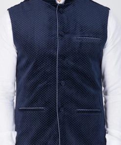 Vastramay Men's Blue Velvet Ethnic Jacket