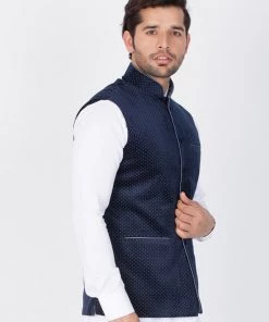 Vastramay Velvet Navy Blue Baap Beta Ethnic Jacket