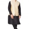 Vastramay Men's Black Cotton Silk Blend Kurta, Ethnic Jacket And Pyjama Set
