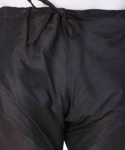 Vastramay Men's Black Cotton Silk Blend Kurta, Ethnic Jacket And Pyjama Set