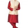 Vastramay Men's Maroon Cotton Silk Blend Kurta, Ethnic Jacket And Pyjama Set