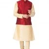 Vastramay Men's Gold Cotton Silk Blend Kurta, Ethnic Jacket And Pyjama Set