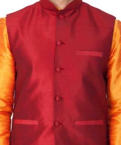 Vastramay Men's Orange Cotton Silk Blend Kurta, Ethnic Jacket And Pyjama Set 10 Vastramay Men's Orange Cotton Silk Blend Kurta, Ethnic Jacket And Pyjama Set