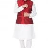 Vastramay Men's White Cotton Silk Blend Kurta, Ethnic Jacket And Pyjama Set