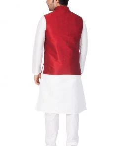 Vastramay Men's White Cotton Silk Blend Kurta, Ethnic Jacket And Pyjama Set 11 Vastramay Men's White Cotton Silk Blend Kurta, Ethnic Jacket And Pyjama Set