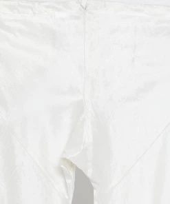 Vastramay Men's White Cotton Silk Blend Kurta, Ethnic Jacket And Pyjama Set