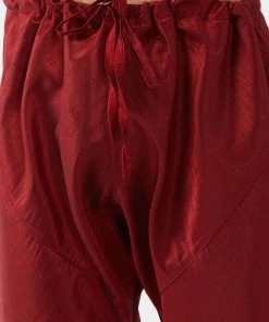 VASTRAMAY Men's Maroon Silk Blend Ethnic Jacket, Gold Kurta And Maroon Pyjama Set