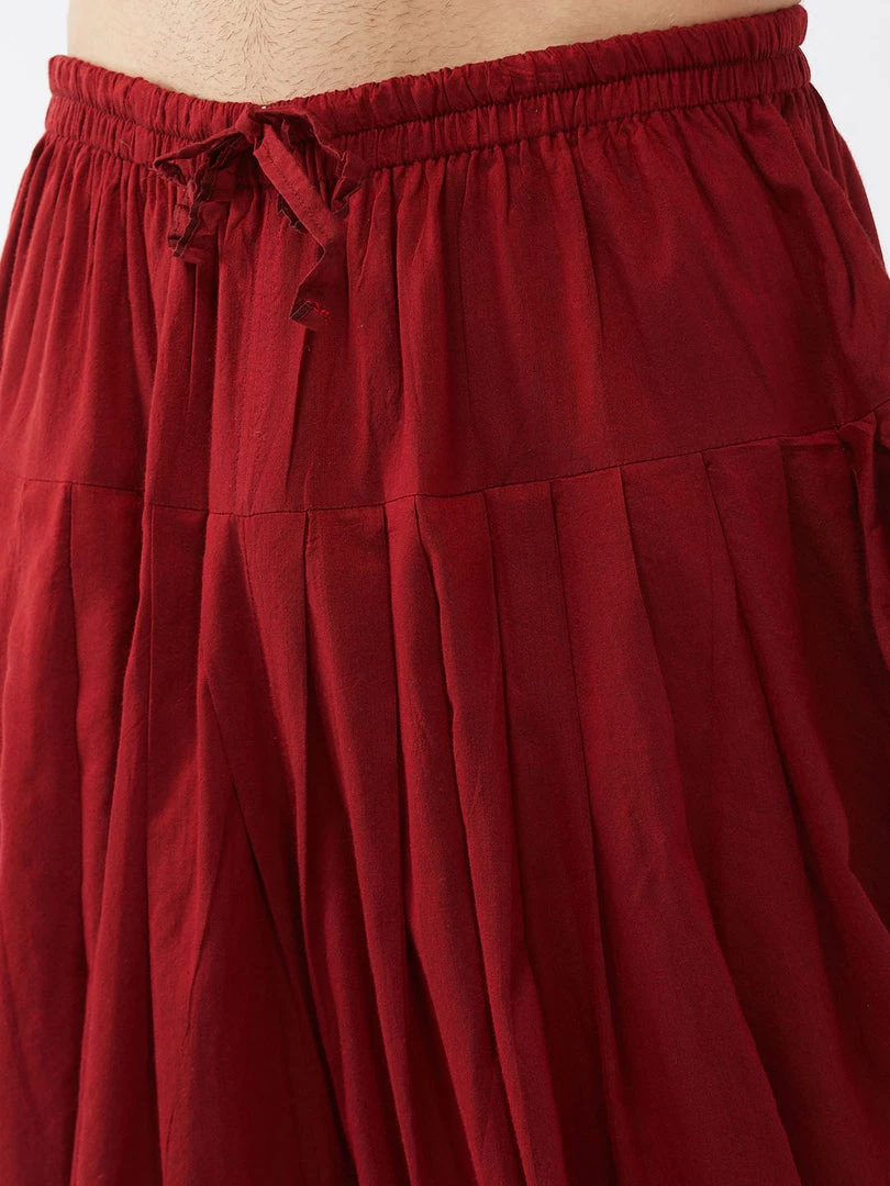 VASTRAMAY Men's Maroon Banarasi Jacket With Black Silk Kurta And Dhoti Set 7 VASTRAMAY Men's Maroon Banarasi Jacket With Black Silk Kurta And Dhoti Set