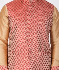 Vastramay Men's Maroon Cotton Silk Blend Ethnic Jacket
