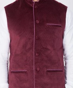 Vastramay Men's Maroon Velvet Ethnic Jacket 10 Vastramay Men's Maroon Velvet Ethnic Jacket