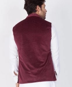 Vastramay Men's Maroon Velvet Ethnic Jacket 11 Vastramay Men's Maroon Velvet Ethnic Jacket