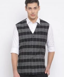 Vastramay Men's Black Pure Cotton Nehru Jacket