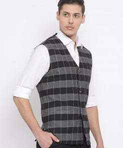 Vastramay Men's Black Pure Cotton Nehru Jacket