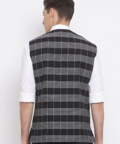 Vastramay Men's Black Pure Cotton Nehru Jacket