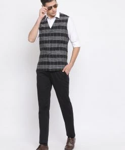 Vastramay Men's Black Pure Cotton Nehru Jacket