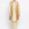 Vastramay Men's Golden Silk Blend Jacket, Kurta And Pyjama Set Jacket Kurta Sets