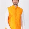 VASTRAMAY Men's Orange Cotton Silk Blend Ethnic Jacket