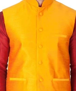 Vastramay Men's Maroon Cotton Silk Blend Kurta, Ethnic Jacket And Pyjama Set 10 Vastramay Men's Maroon Cotton Silk Blend Kurta, Ethnic Jacket And Pyjama Set