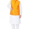 Vastramay Men's White Cotton Kurta, Ethnic Jacket And Pyjama Set