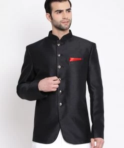 Bandhgala/Jodhpuri Vastramay Men's Black Silk Blend Jodhpuri