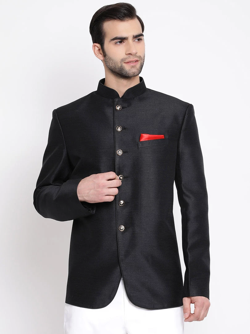 Bandhgala/Jodhpuri Vastramay Men's Black Silk Blend Jodhpuri 3 Bandhgala/Jodhpuri Vastramay Men's Black Silk Blend Jodhpuri