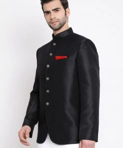 Bandhgala/Jodhpuri Vastramay Men's Black Silk Blend Jodhpuri