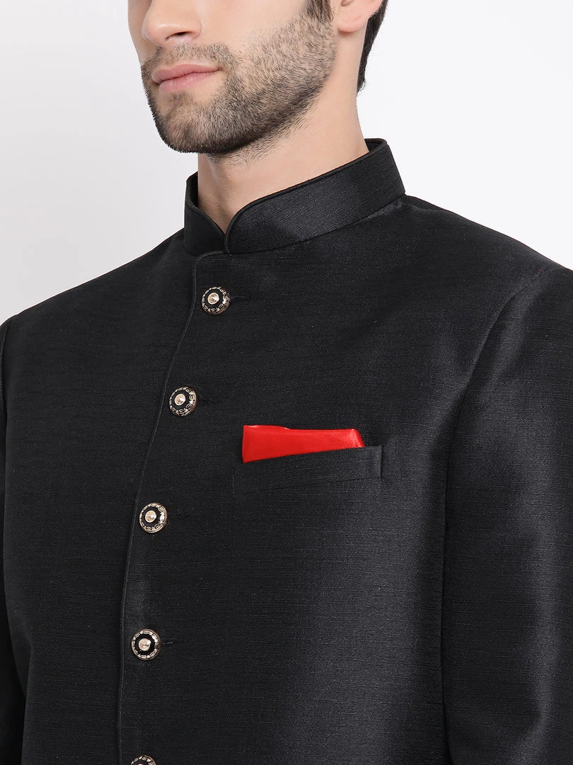 Bandhgala/Jodhpuri Vastramay Men's Black Silk Blend Jodhpuri 6 Bandhgala/Jodhpuri Vastramay Men's Black Silk Blend Jodhpuri