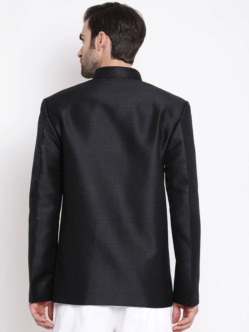 Bandhgala/Jodhpuri Vastramay Men's Black Silk Blend Jodhpuri 5 Bandhgala/Jodhpuri Vastramay Men's Black Silk Blend Jodhpuri