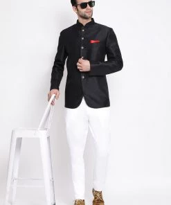 Bandhgala/Jodhpuri Vastramay Men's Black Silk Blend Jodhpuri 12 Bandhgala/Jodhpuri Vastramay Men's Black Silk Blend Jodhpuri