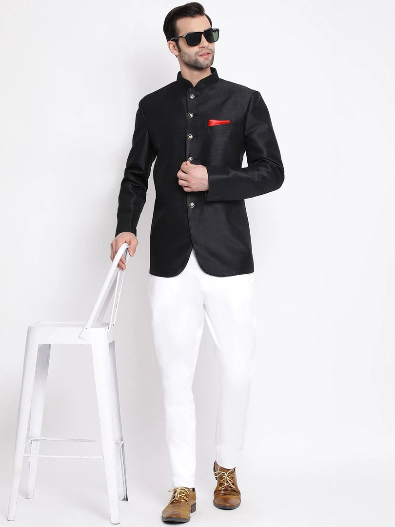 Bandhgala/Jodhpuri Vastramay Men's Black Silk Blend Jodhpuri 7 Bandhgala/Jodhpuri Vastramay Men's Black Silk Blend Jodhpuri