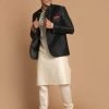 VASTRAMAY Men's Black Silk Blend Jodhpuri With Cream Viscose Rayon Kurta Pyjama Set