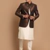 VASTRAMAY Men'Coffee Silk Blend Jodhpuri With Cream Viscose Rayon Kurta Pyjama Set