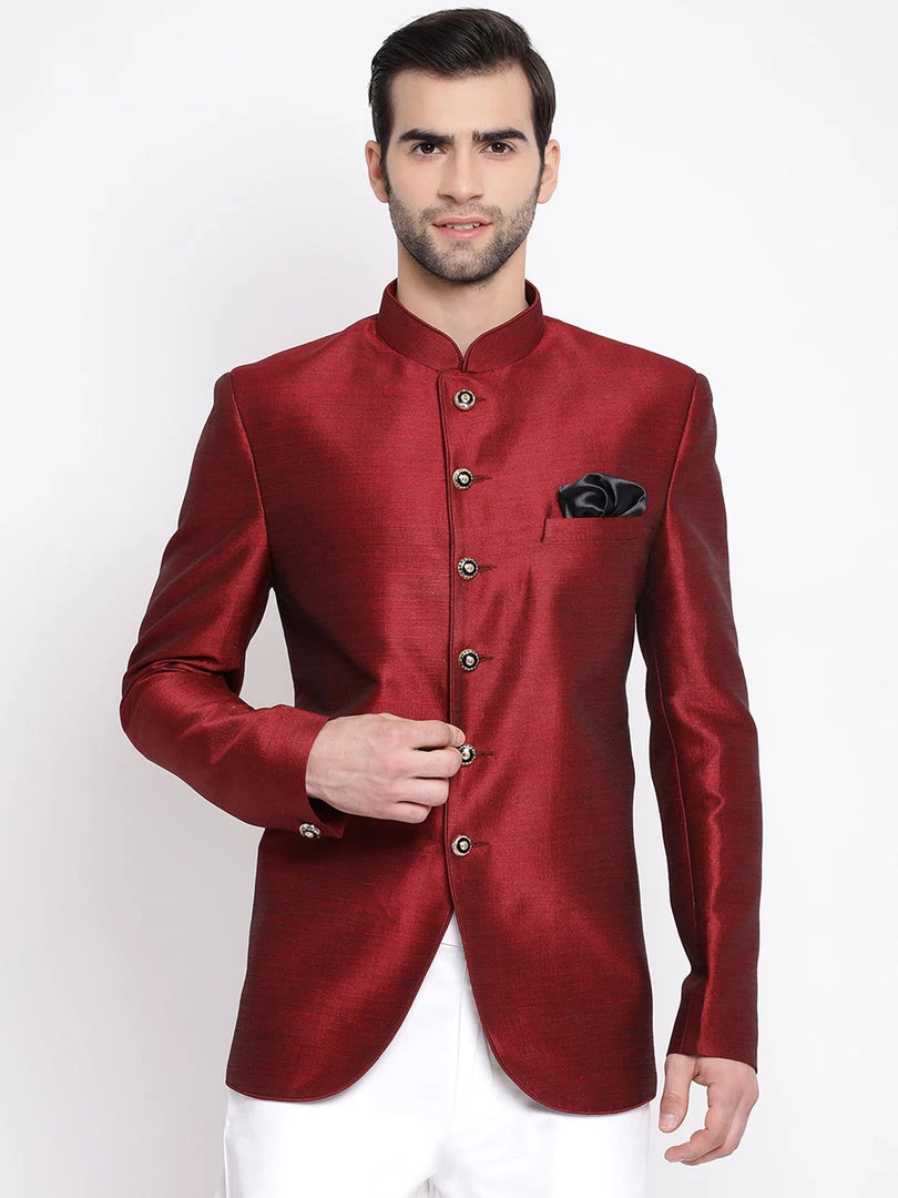VASTRAMAY Men's Maroon Silk Blend Jodhpuri 3 VASTRAMAY Men's Maroon Silk Blend Jodhpuri