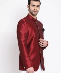 VASTRAMAY Men's Maroon Silk Blend Jodhpuri